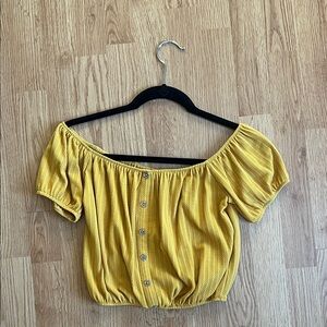 Yellow Off-Shoulder Buttoned Women's Crop Top